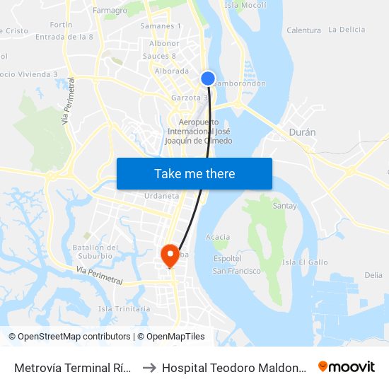 Metrovía  Terminal Río Daule. (Llegada) to Hospital Teodoro Maldonado Carbo Htmc Iess map