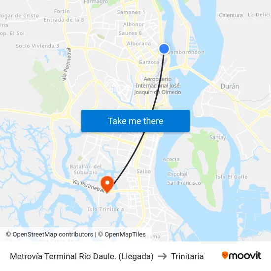 Metrovía  Terminal Río Daule. (Llegada) to Trinitaria map
