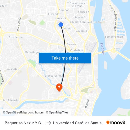 Baquerizo Nazur Y Gabriel Roldos to Universidad Católica Santiago De Guayaquil map