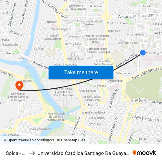 Solca - 14 to Universidad Católica Santiago De Guayaquil map