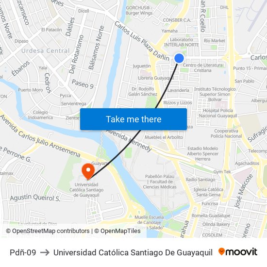 Pdñ-09 to Universidad Católica Santiago De Guayaquil map