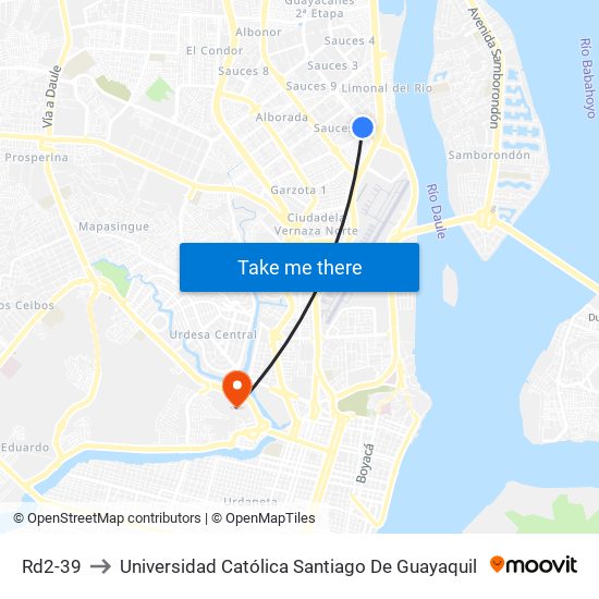 Rd2-39 to Universidad Católica Santiago De Guayaquil map