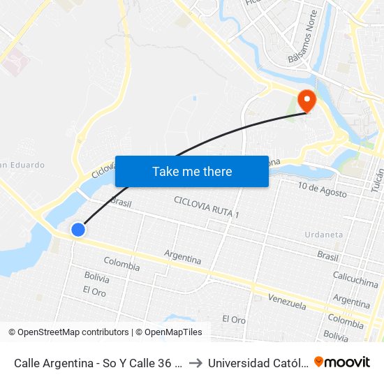 Calle Argentina - So Y Calle 36 - So ( Monseñorcesar Antonio Mosdquera) to Universidad Católica Santiago De Guayaquil map