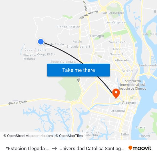 *Estacion Llegada Linea 154 to Universidad Católica Santiago De Guayaquil map