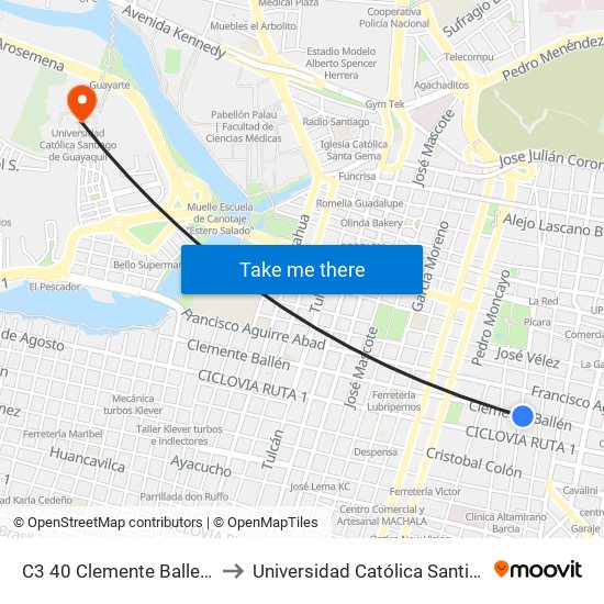 C3 40 Clemente Ballen Y Rumichaca to Universidad Católica Santiago De Guayaquil map