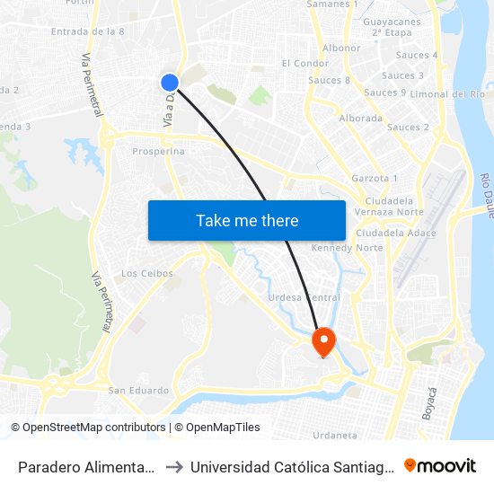 Paradero Alimentador Florida to Universidad Católica Santiago De Guayaquil map