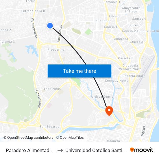 Paradero Alimentador Ruta Florida to Universidad Católica Santiago De Guayaquil map