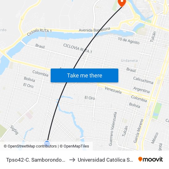 Tpso42-C. Samborondon Av. 28 So - C. Paltas to Universidad Católica Santiago De Guayaquil map