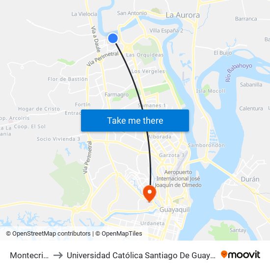 Montecristi to Universidad Católica Santiago De Guayaquil map