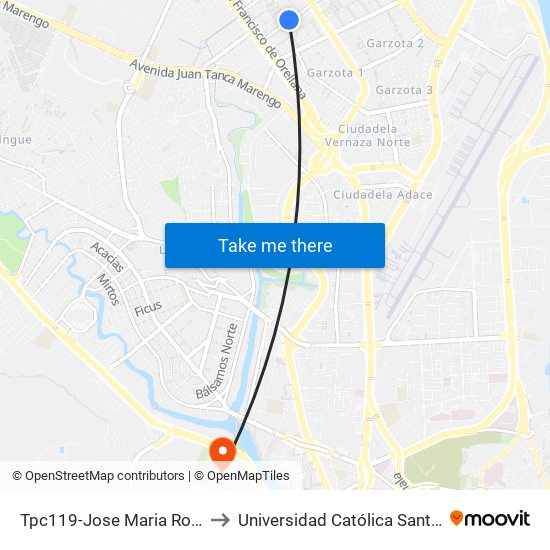 Tpc119-Jose Maria Roura Y Alameda 3 to Universidad Católica Santiago De Guayaquil map