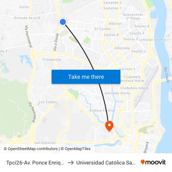 Tpci26-Av. Ponce Enriquez Y Calle 19h No to Universidad Católica Santiago De Guayaquil map