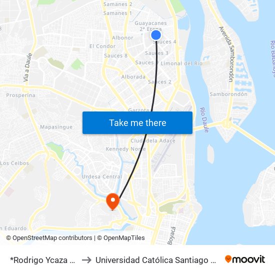 *Rodrigo Ycaza Cornejo to Universidad Católica Santiago De Guayaquil map
