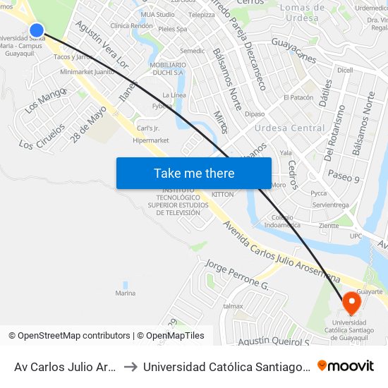 Av Carlos Julio Arosemana to Universidad Católica Santiago De Guayaquil map