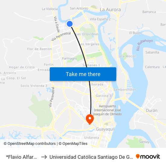 *Flavio Alfaro, 18 to Universidad Católica Santiago De Guayaquil map