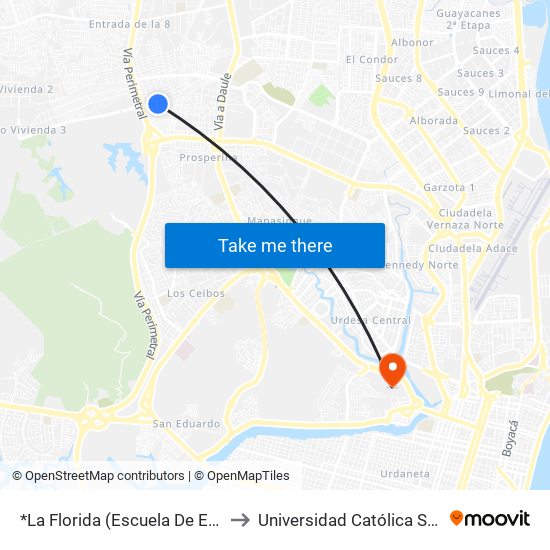 *La Florida (Escuela De Educacion Basica Quito) to Universidad Católica Santiago De Guayaquil map