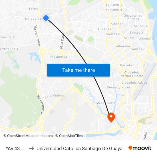 *Av 43 No to Universidad Católica Santiago De Guayaquil map