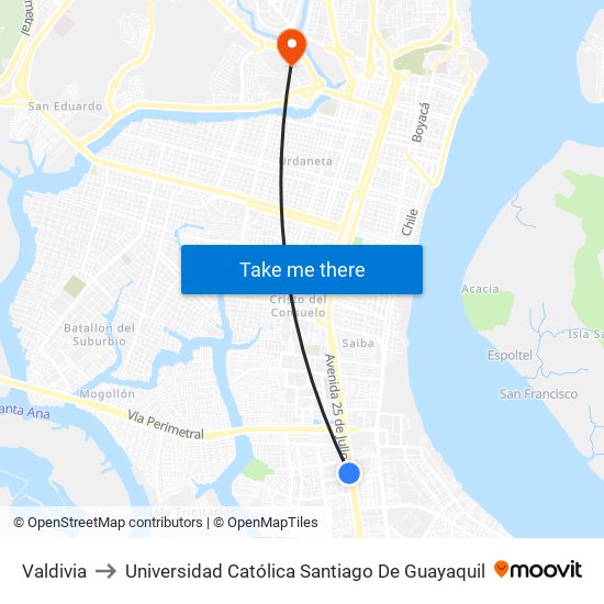 Valdivia to Universidad Católica Santiago De Guayaquil map