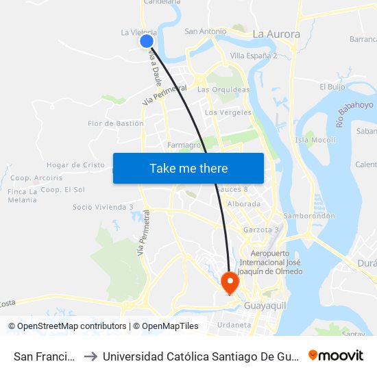 San Francisco to Universidad Católica Santiago De Guayaquil map