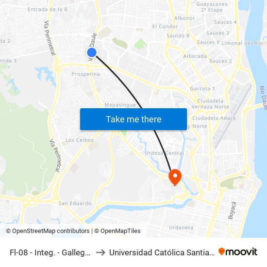 Fl-08 - Integ. - Gallegos Lara (B/C) to Universidad Católica Santiago De Guayaquil map