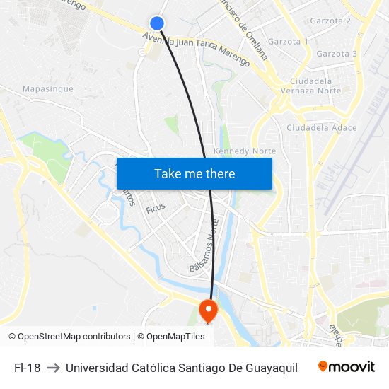 Fl-18 to Universidad Católica Santiago De Guayaquil map