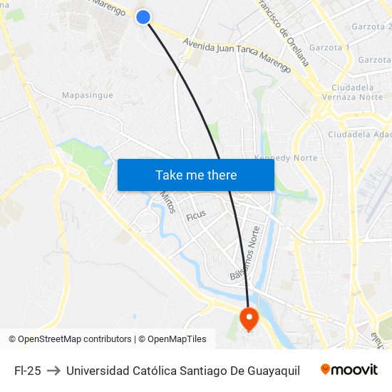 Fl-25 to Universidad Católica Santiago De Guayaquil map