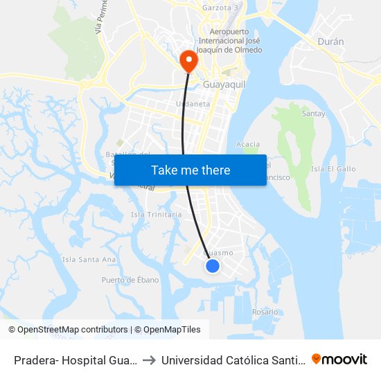 Pradera- Hospital Guasmo Sur Salida to Universidad Católica Santiago De Guayaquil map