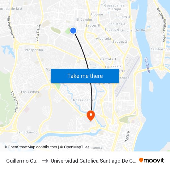 Guillermo Cubillo to Universidad Católica Santiago De Guayaquil map