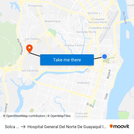 Solca - 05 to Hospital General Del Norte De Guayaquil Iess Los Ceibos map