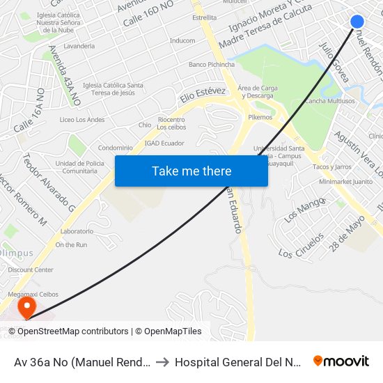 Av 36a No (Manuel Rendon) Y 3er Callejon 12a (3er Cj. 12a to Hospital General Del Norte De Guayaquil Iess Los Ceibos map