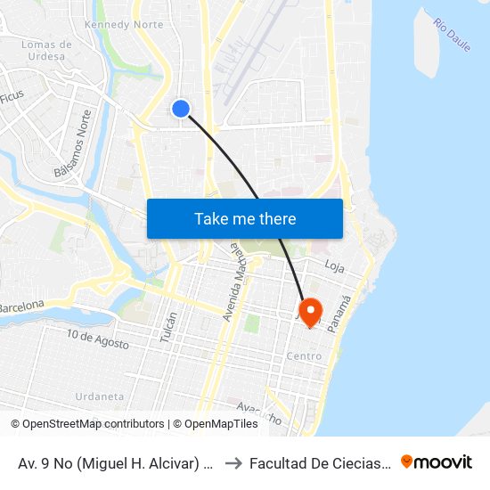 Av. 9 No (Miguel H. Alcivar) Y Calle 12a No (Andrade Coello) to Facultad De Ciecias Matemáticas Y Físicas map