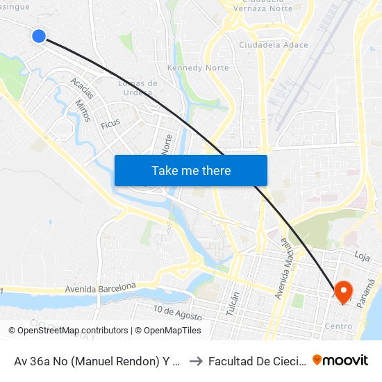 Av  36a No (Manuel Rendon) Y Calle 12a No (Dr. Jorge Maldonado Rellena ) to Facultad De Ciecias Matemáticas Y Físicas map