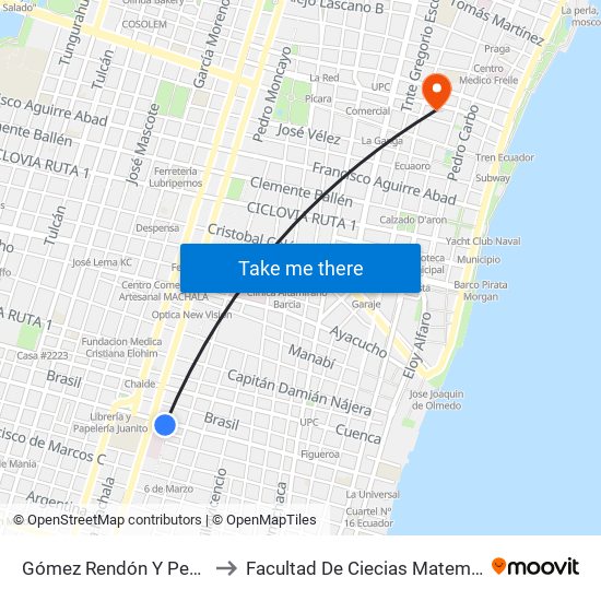 Gómez Rendón Y Pedro Moncayo to Facultad De Ciecias Matemáticas Y Físicas map