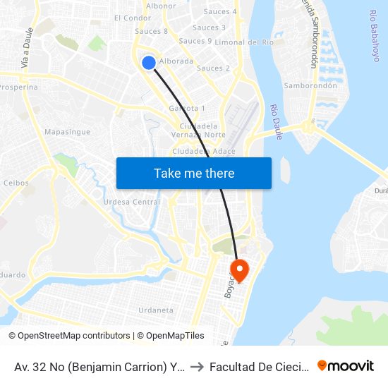 Av. 32 No (Benjamin Carrion) Y 1er Pasaje 1a No (Rodriguez Labandera) to Facultad De Ciecias Matemáticas Y Físicas map
