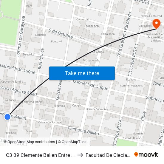 C3 39 Clemente Ballen Entre 6 De Marzo Y Lorenzo De Garaycoa to Facultad De Ciecias Matemáticas Y Físicas map