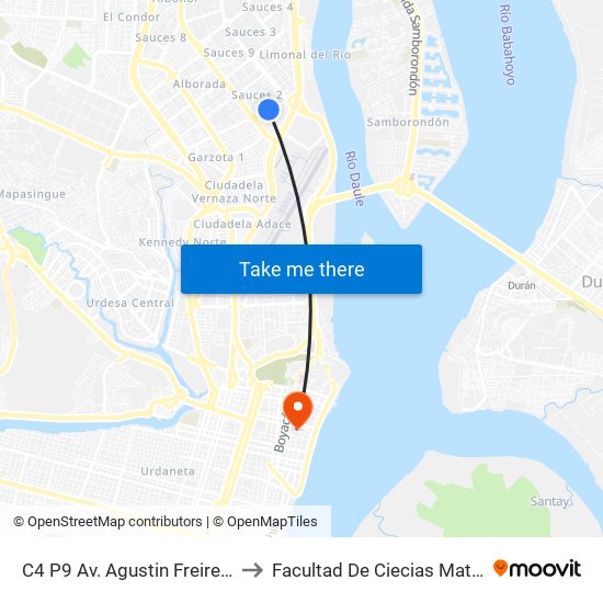 C4 P9 Av. Agustin Freire Y  13 Peatonal 3ne to Facultad De Ciecias Matemáticas Y Físicas map