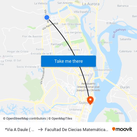 *Via A Daule ( Mabe) to Facultad De Ciecias Matemáticas Y Físicas map