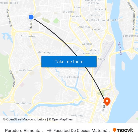 Paradero Alimentador Florida to Facultad De Ciecias Matemáticas Y Físicas map