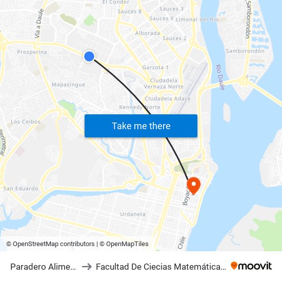 Paradero Alimentador to Facultad De Ciecias Matemáticas Y Físicas map