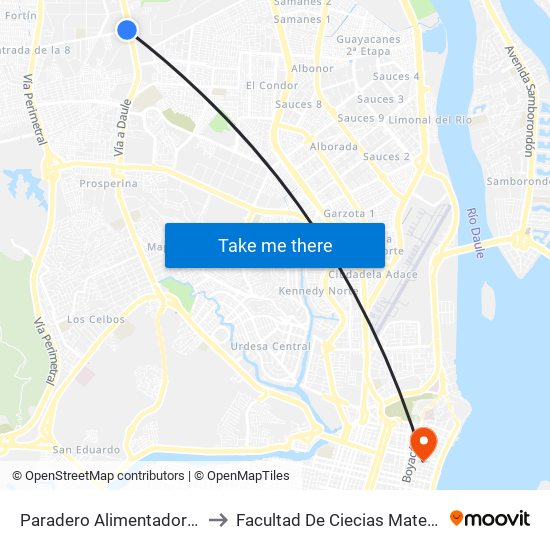 Paradero Alimentador Ruta Casuarina to Facultad De Ciecias Matemáticas Y Físicas map