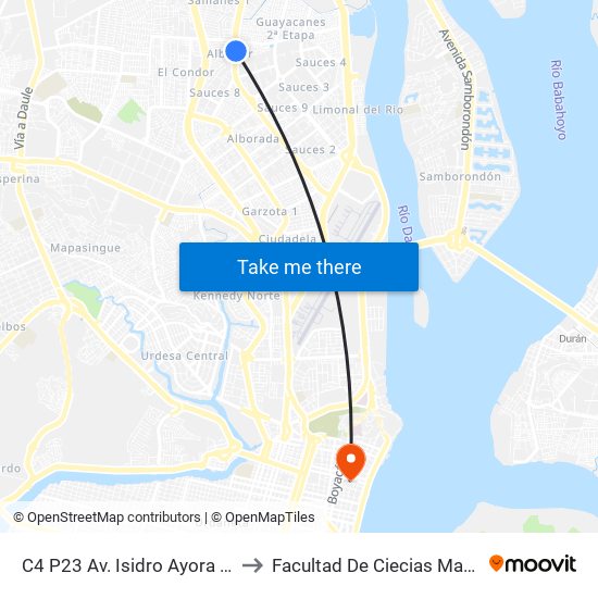 C4 P23 Av. Isidro Ayora Y  14 Paseo 19b NE to Facultad De Ciecias Matemáticas Y Físicas map