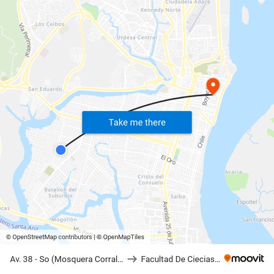 Av. 38 - So  (Mosquera Corral)   Y   Eduardo Piug Aroseme (S21) to Facultad De Ciecias Matemáticas Y Físicas map