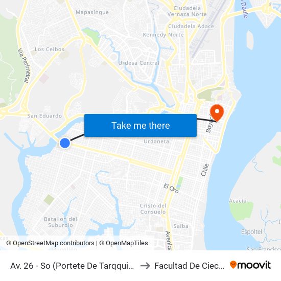 Av. 26 - So  (Portete De Tarqqui)  Y  Av. 48 - So  (Marietta De Ventimilla ) (S36) to Facultad De Ciecias Matemáticas Y Físicas map