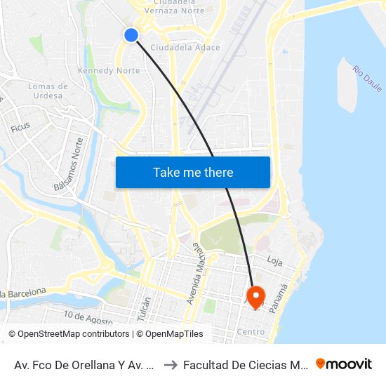 Av. Fco De Orellana  Y  Av. 9 No (Miguel H. Alcivar) to Facultad De Ciecias Matemáticas Y Físicas map