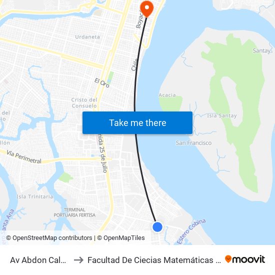 Av Abdon Calderón to Facultad De Ciecias Matemáticas Y Físicas map