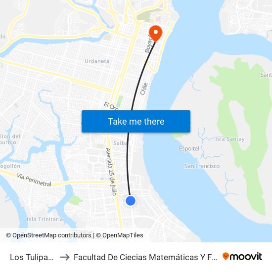 Los Tulipanes to Facultad De Ciecias Matemáticas Y Físicas map