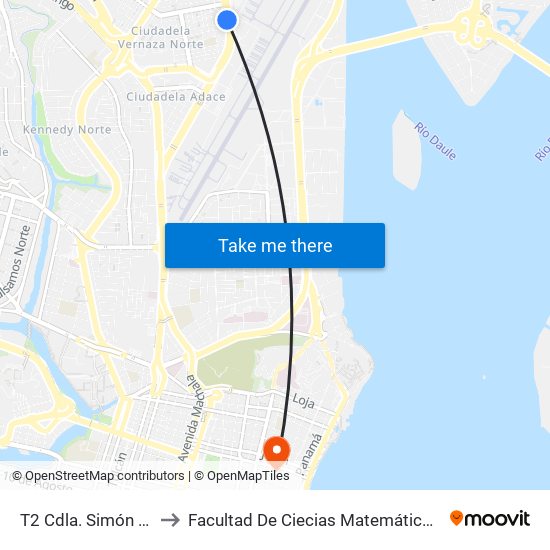 T2 Cdla. Simón Bolívar to Facultad De Ciecias Matemáticas Y Físicas map