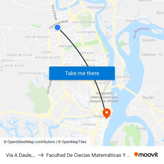 Vía A Daule, 15 to Facultad De Ciecias Matemáticas Y Físicas map