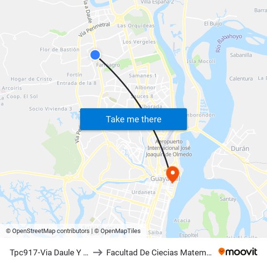 Tpc917-Via Daule Y Calle 24 No to Facultad De Ciecias Matemáticas Y Físicas map