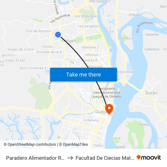 Paradero Alimentador Ruta Flor De Bastión to Facultad De Ciecias Matemáticas Y Físicas map