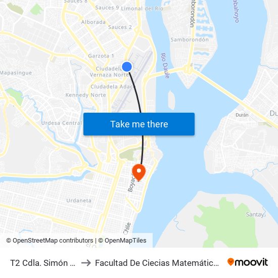T2 Cdla. Simón Bolívar to Facultad De Ciecias Matemáticas Y Físicas map